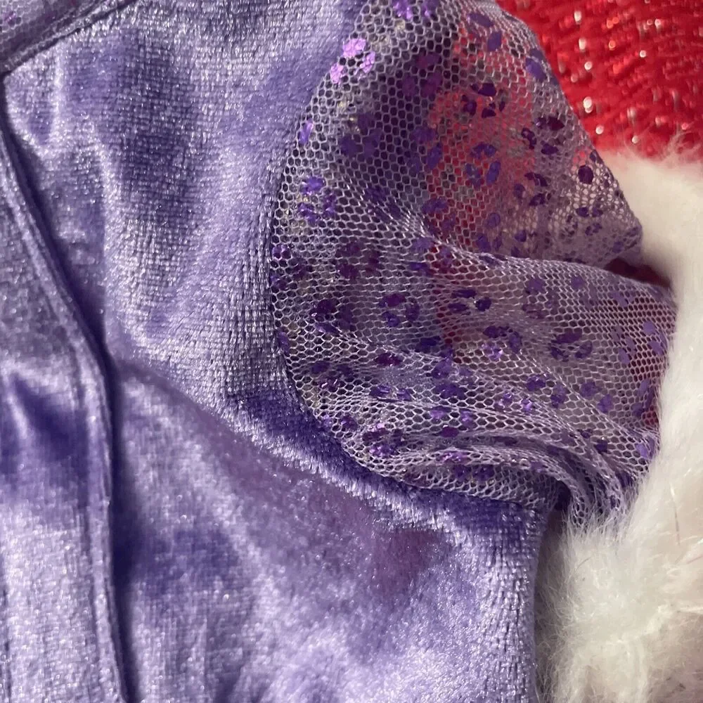 Build A Bear Outfit- Purple Dance/ Skate Dress Sequins & White Faux Fur Skates